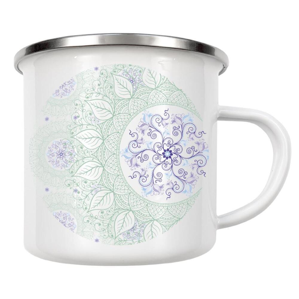 Emaille Tasse "Mandaleaf Cyan" artboxONE - Natur,Floral,Abstrakt - Mandala,Vektor,Digital,Blatt,Natur,Abstrakt,Arabisch,Yoga,Zen,Meditation