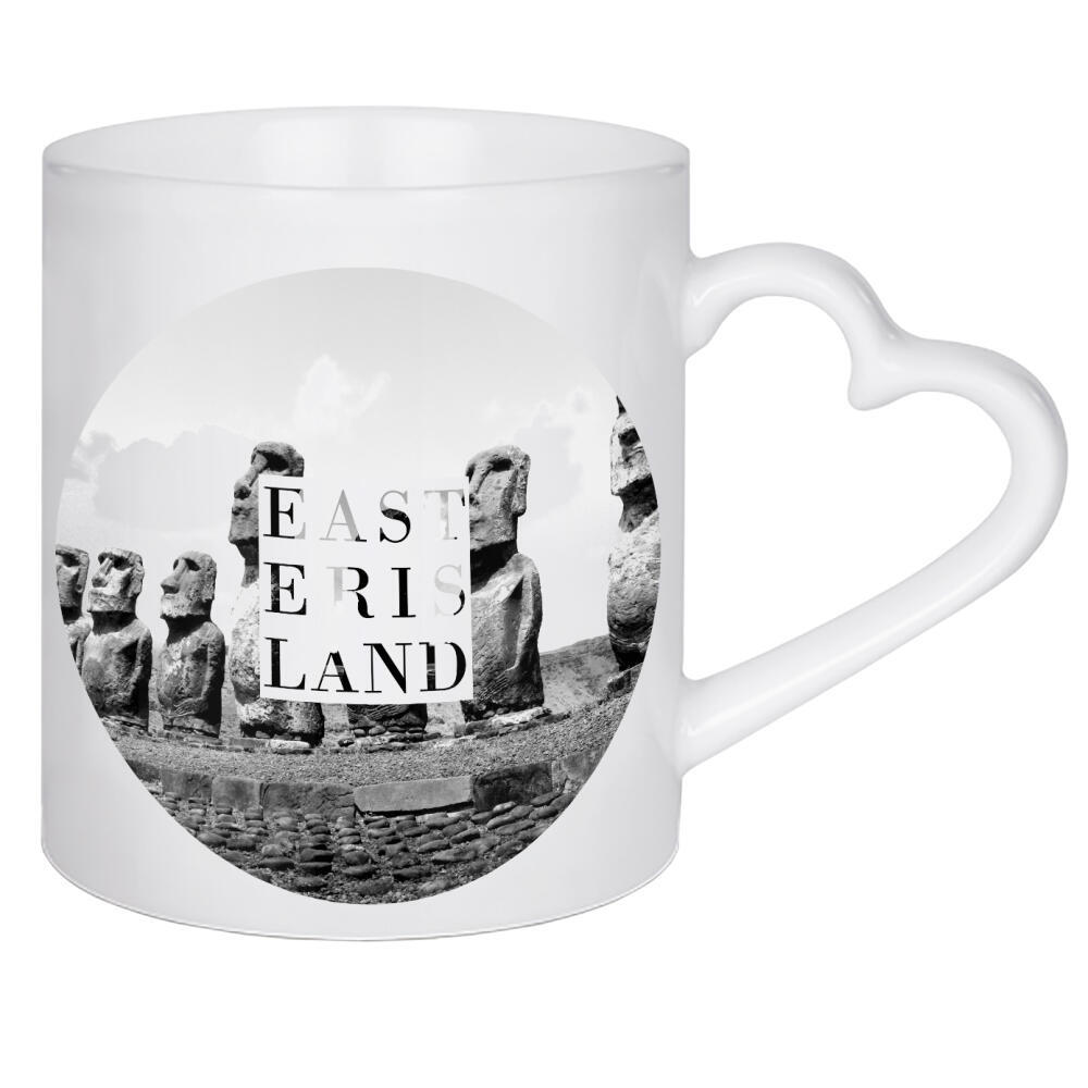 Herztasse "Osterinsel sw" artboxONE - Typografie,Reise,Architektur - Osterinsel,Moai,Rapanui,Fotografie,Schwarzweiß,Wahrzeichen,Chile
