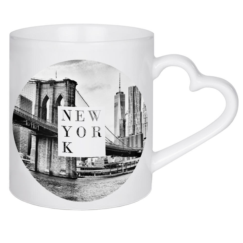 Herztasse "New York sw" artboxONE - Städte / New York,Typografie,Architektur - New york,Nyc,Ny,Stadt,Wahrzeichen,Fotografie,Brücke,Schwarz und weiß