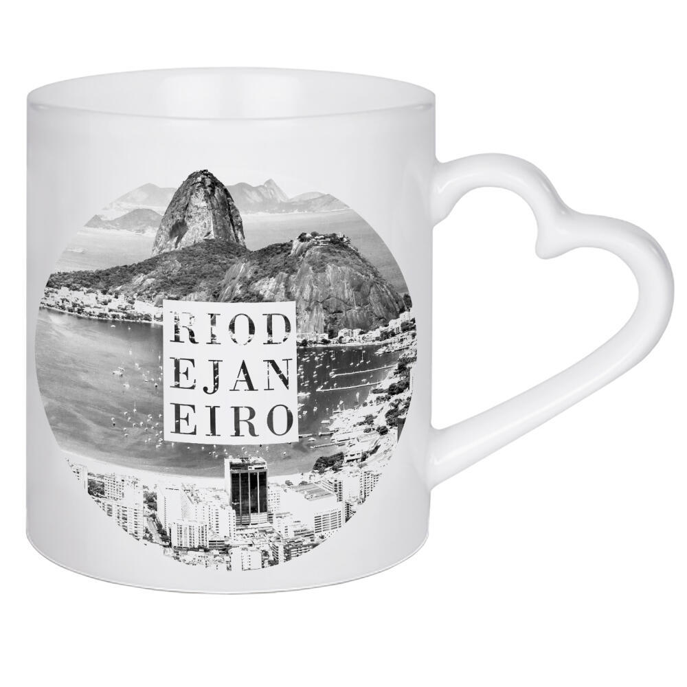 Herztasse "Rio sw" artboxONE - Typografie,Abstrakt,Städte / Rio de Janeiro - Rio de janeiro,Zuckerhut,Brasilien,Fotografie,Schwarzweiß,Wahrzeichen