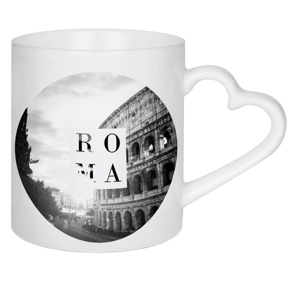 Herztasse "Roma - Colosseum" artboxONE - Typografie,Architektur,Städte / Rom - Rom,Roma,Italien,Kolosseum,Wahrzeichen,Fotografie,Schwarz und weiß