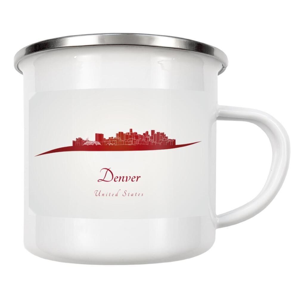 Emaille Tasse "Denver-Skyline im Rot" artboxONE - Städte,Architektur - Stadt,Skyline,Denkmäler,Aquarell,Tourismus,Reise,Pastellfarbe