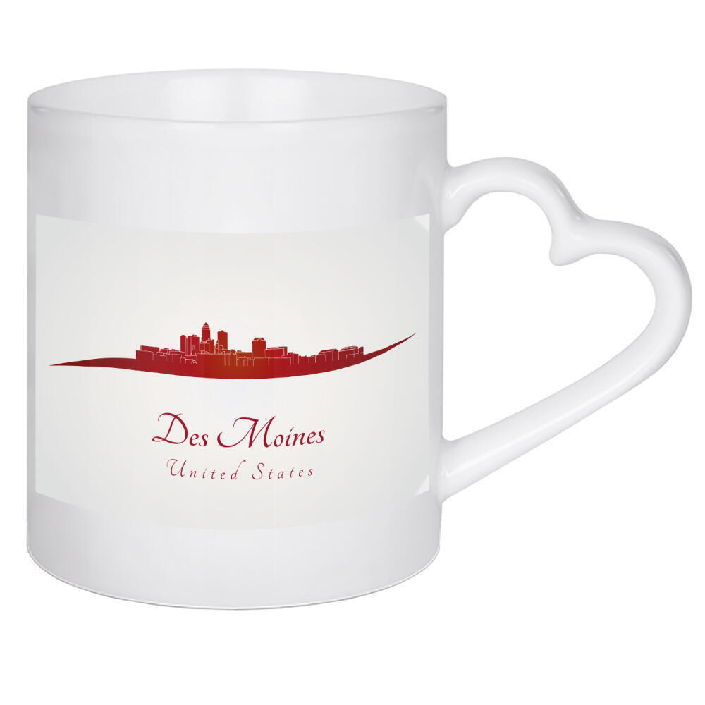 Herztasse "Skyline von Des Moines in Rot" artboxONE - Städte,Architektur - Stadt,Skyline,Denkmäler,Aquarell,Tourismus,Reise,Pastellfarbe,Geschenk