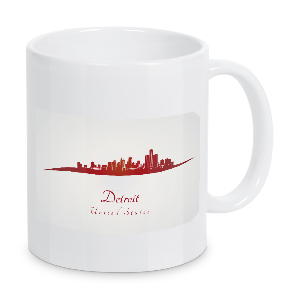 Tasse "Skyline von Detroit in Rot" artboxONE - Städte,Architektur - Stadt,Skyline,Denkmäler,Aquarell,Tourismus,Reise,Pastellfarbe