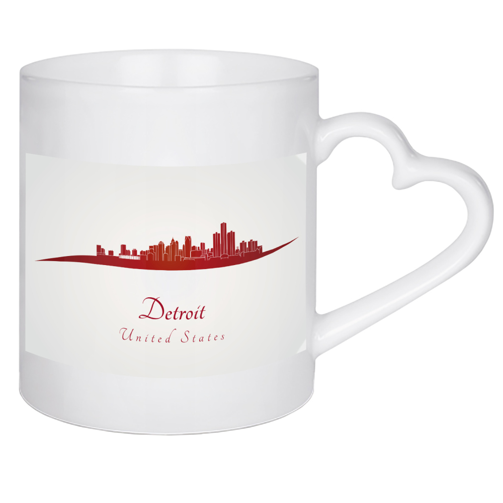 Herztasse "Skyline von Detroit in Rot" artboxONE - Städte,Architektur - Stadt,Skyline,Denkmäler,Aquarell,Tourismus,Reise,Pastellfarbe