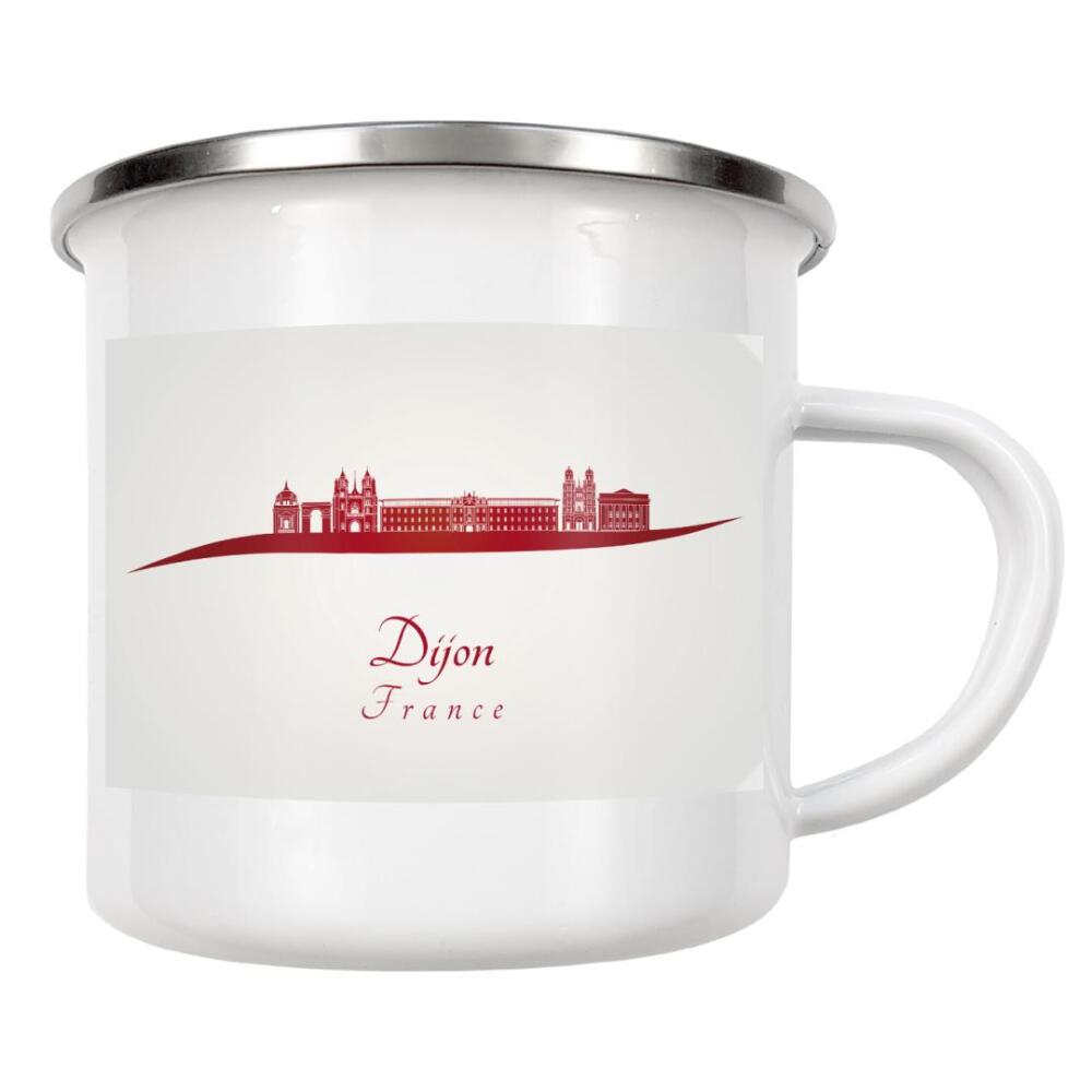 Emaille Tasse "Dijon-Skyline in Rot" artboxONE - Städte,Architektur - Stadt,Skyline,Denkmäler,Aquarell,Tourismus,Reise,Pastellfarbe,Geschenk