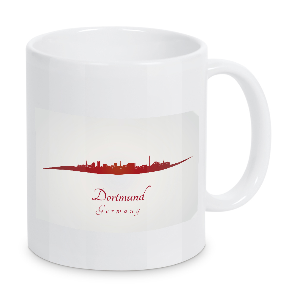 Tasse "Dortmunder Skyline in Rot" artboxONE - Städte,Architektur - Stadt,Skyline,Denkmäler,Aquarell,Tourismus,Reise,Souvenir,Pastellfarbe,Geschenk