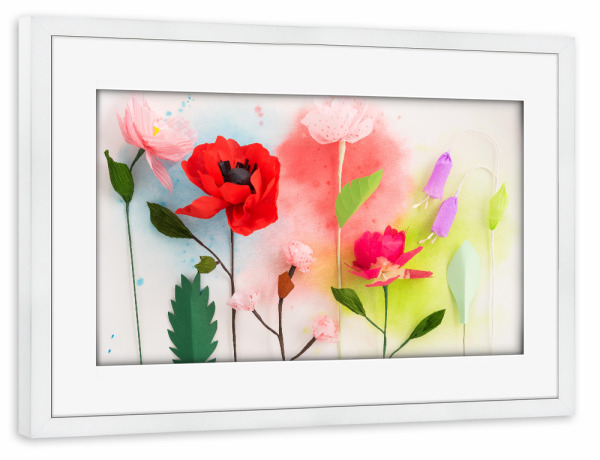 Poster mit Rahmen weiß "Paper flowers and watercolors" artboxONE - Floral,Abstrakt