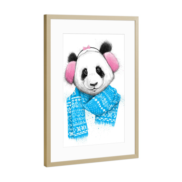 Poster mit Rahmen Gold "Christmas panda girl" artboxONE - Tiere,Fashion,Weihnachten