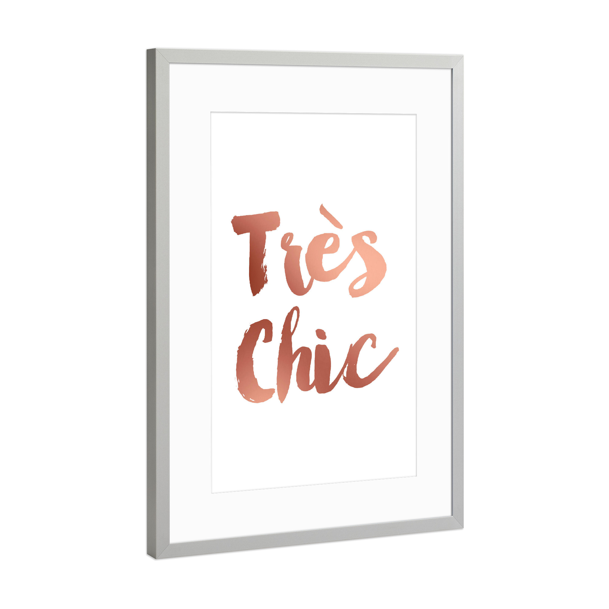 Poster mit Rahmen Silber "Tres Chic" artboxONE - Typografie - Res chic,Rose gold,Typography,Französisch,Wie schön,Rosegold