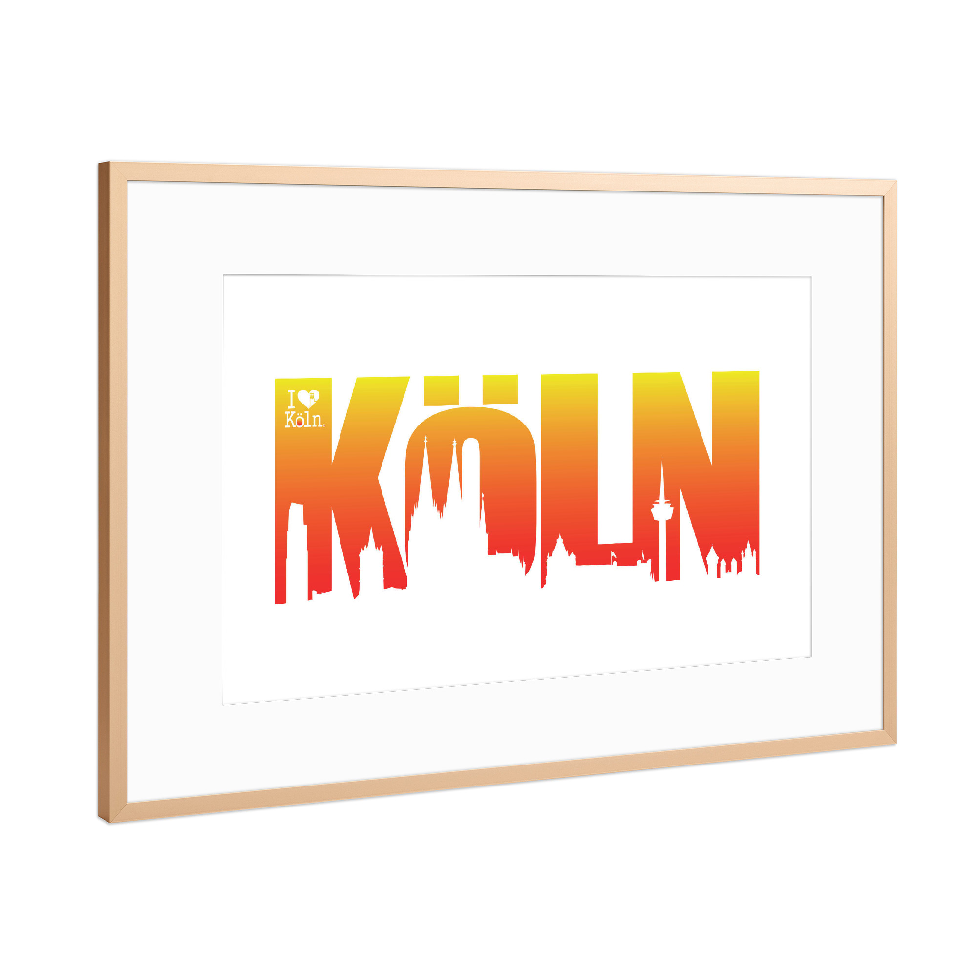 Poster mit Rahmen Kupfer "KÖLN SKYLINE SCHRIFTZUG 2" artboxONE - Städte / Köln - Köln,Dom,Kölner,Skyline,Cologne colonia,Mediapark,Rhein,Rot und weiß