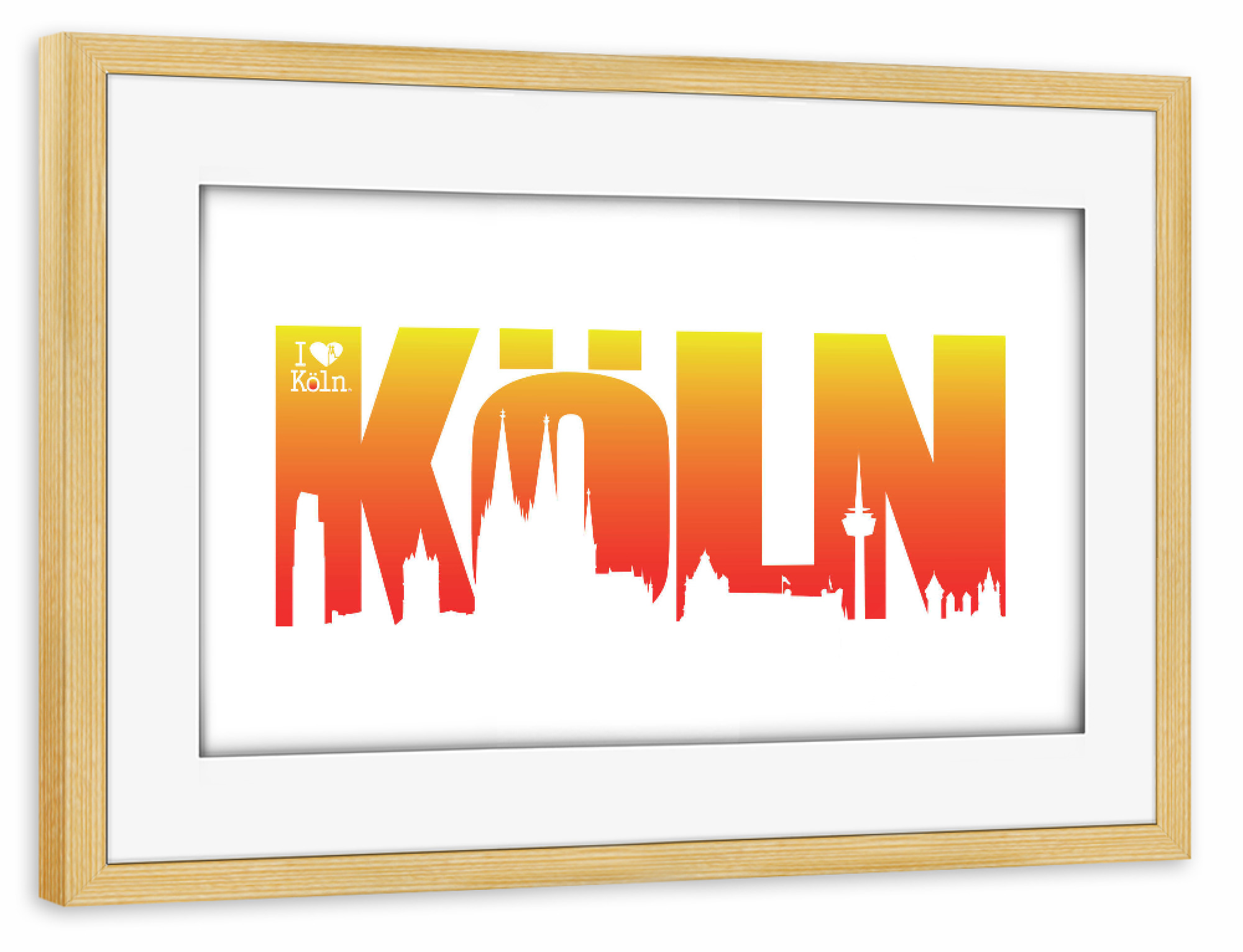 Poster mit Rahmen kiefer "KÖLN SKYLINE SCHRIFTZUG 2" artboxONE - Städte / Köln - Köln,Dom,Kölner,Skyline,Cologne colonia,Mediapark,Rhein,Rot und weiß