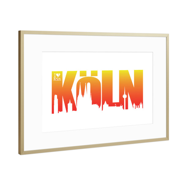 Poster mit Rahmen Gold "KÖLN SKYLINE SCHRIFTZUG 2" artboxONE - Städte / Köln - Köln,Dom,Kölner,Skyline,Cologne colonia,Mediapark,Rhein,Rot und weiß