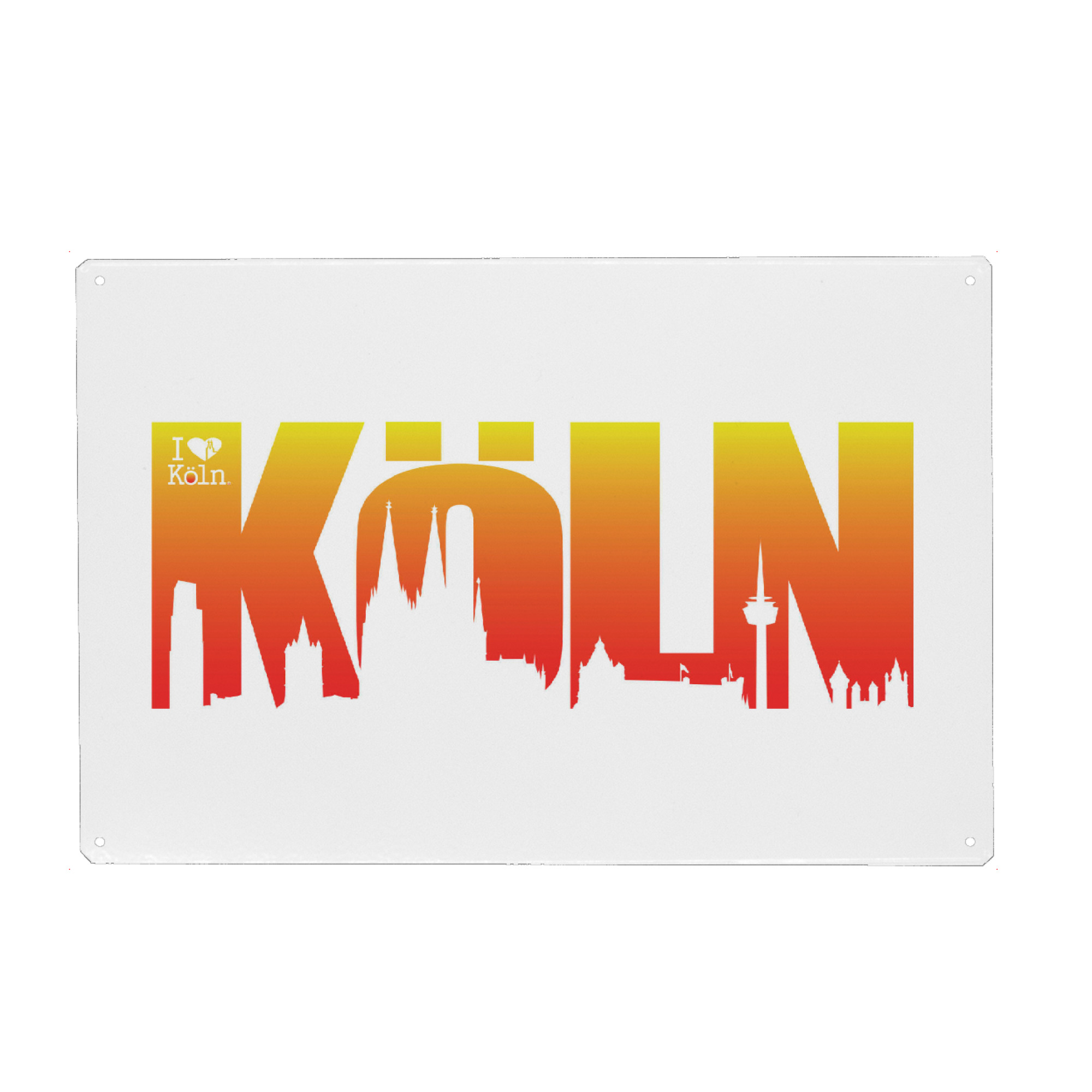 Holzbild "KÖLN SKYLINE SCHRIFTZUG 2" artboxONE - Städte / Köln - Köln,Dom,Kölner,Skyline,Cologne colonia,Mediapark,Rhein,Rot und weiß