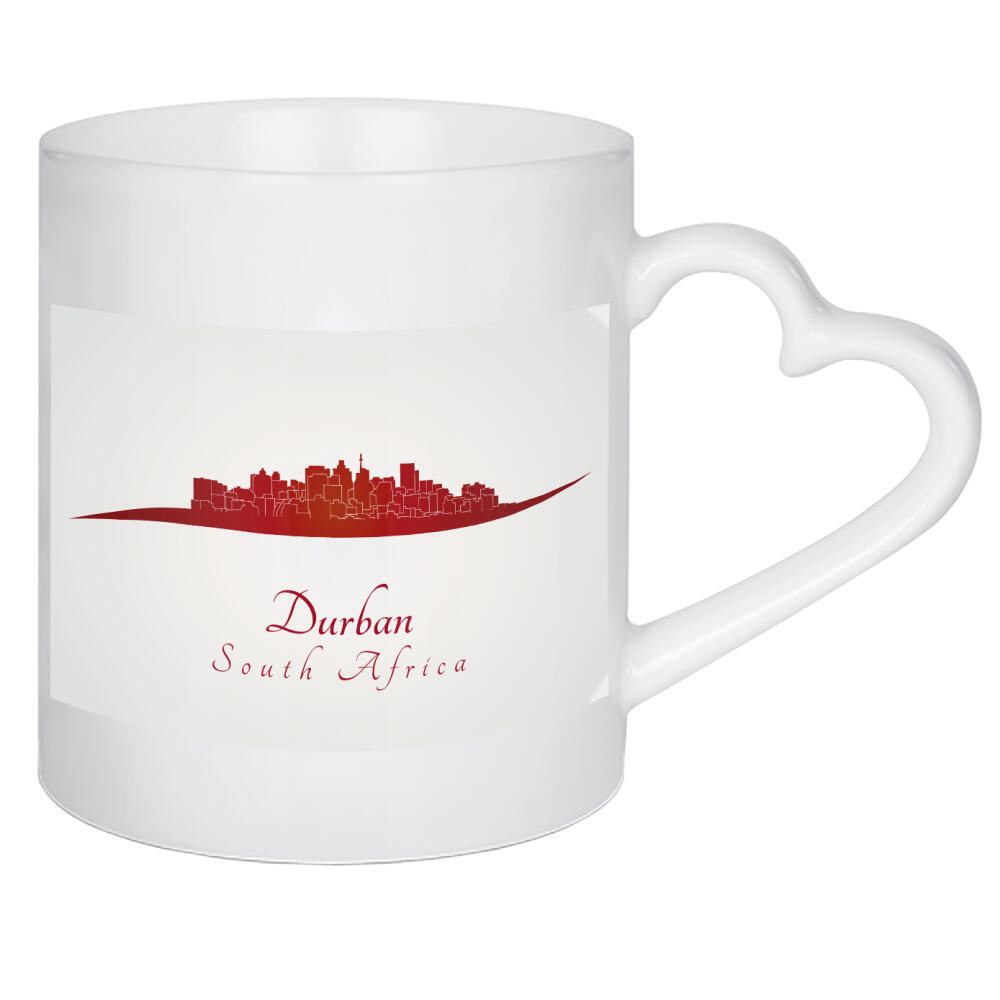 Herztasse "Durban-Skyline im Rot" artboxONE - Städte,Architektur - Stadt,Skyline,Denkmäler,Aquarell,Tourismus,Reise,Pastellfarbe,Geschenk