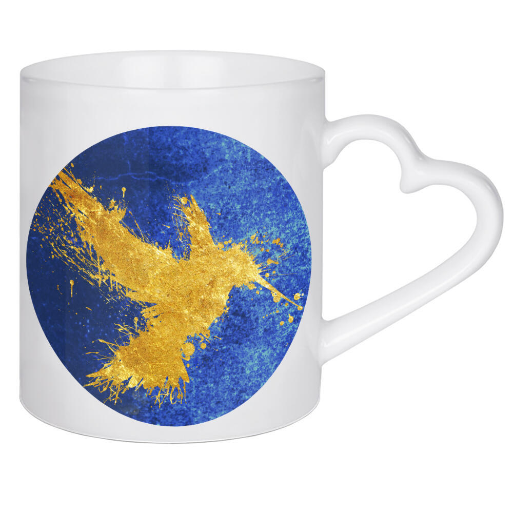 Herztasse "Hummingsplat Gold" artboxONE - Natur,Tiere,Abstrakt - Kolibri,Vogel,Natur,Vektor,Gold,Textur