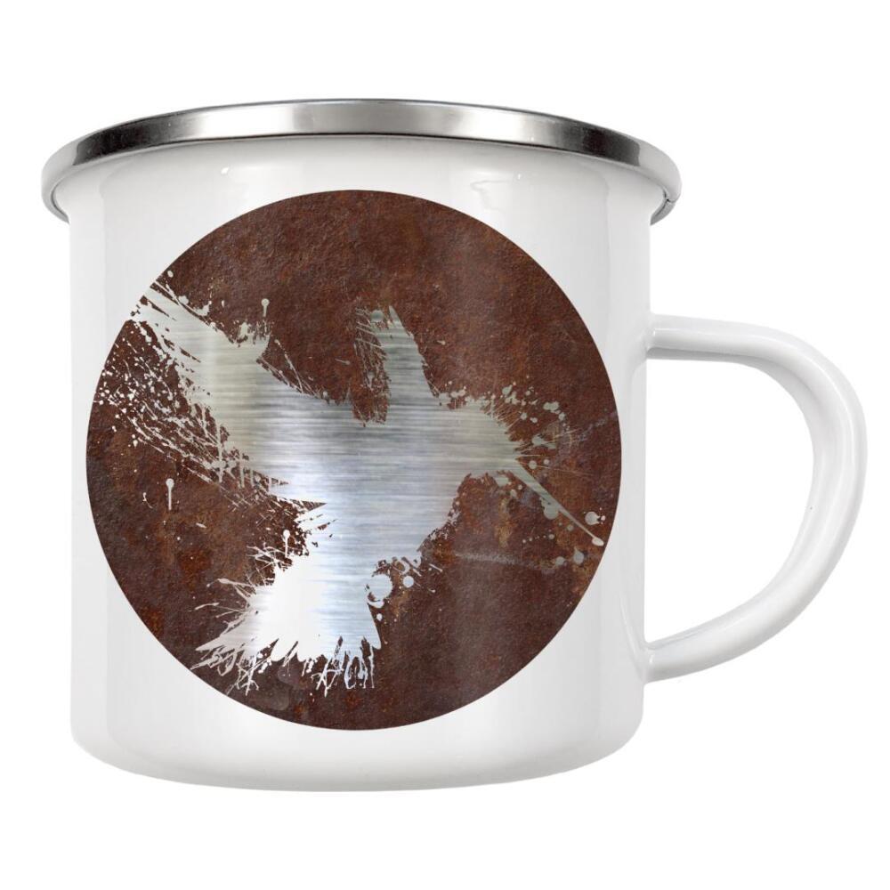 Emaille Tasse "Hummingsplat rostig" artboxONE - Natur,Tiere,Abstrakt - Kolibri,Vogel,Natur,Textur,Rostig,Metall,Chrom,Tier,Abstrakt