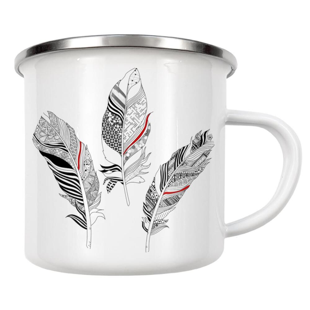 Emaille Tasse "Stammes-Federn" artboxONE - Natur,Tiere,Abstrakt - Feder,Vogel,Tier,Natur,Stammes-,Mandala,Zen,Yoga