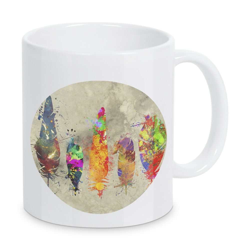 Tasse "Bemalte Federn" artboxONE - Natur,Tiere,Abstrakt - Feder,Farbe,Splat,Tinte,Tier,Vogel
