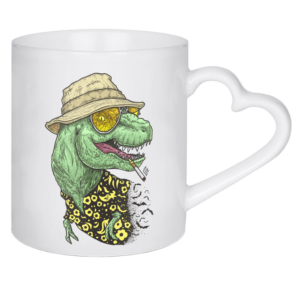 Herztasse "T-rex Duke" artboxONE - Film,Lustig - Dinosaurier,Trex,Tyrannosaurus,Prähistorisch,Film,Brille,Hut,Tiere,Zigarette