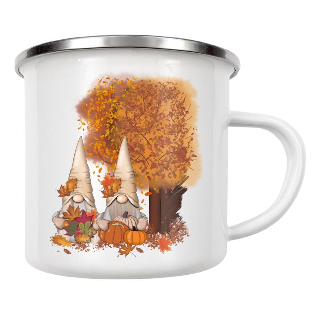 Emaille Tasse "Gnome Paar Grafik Herbstbaum" artboxONE - Natur,Floral,Festivals,Lustig