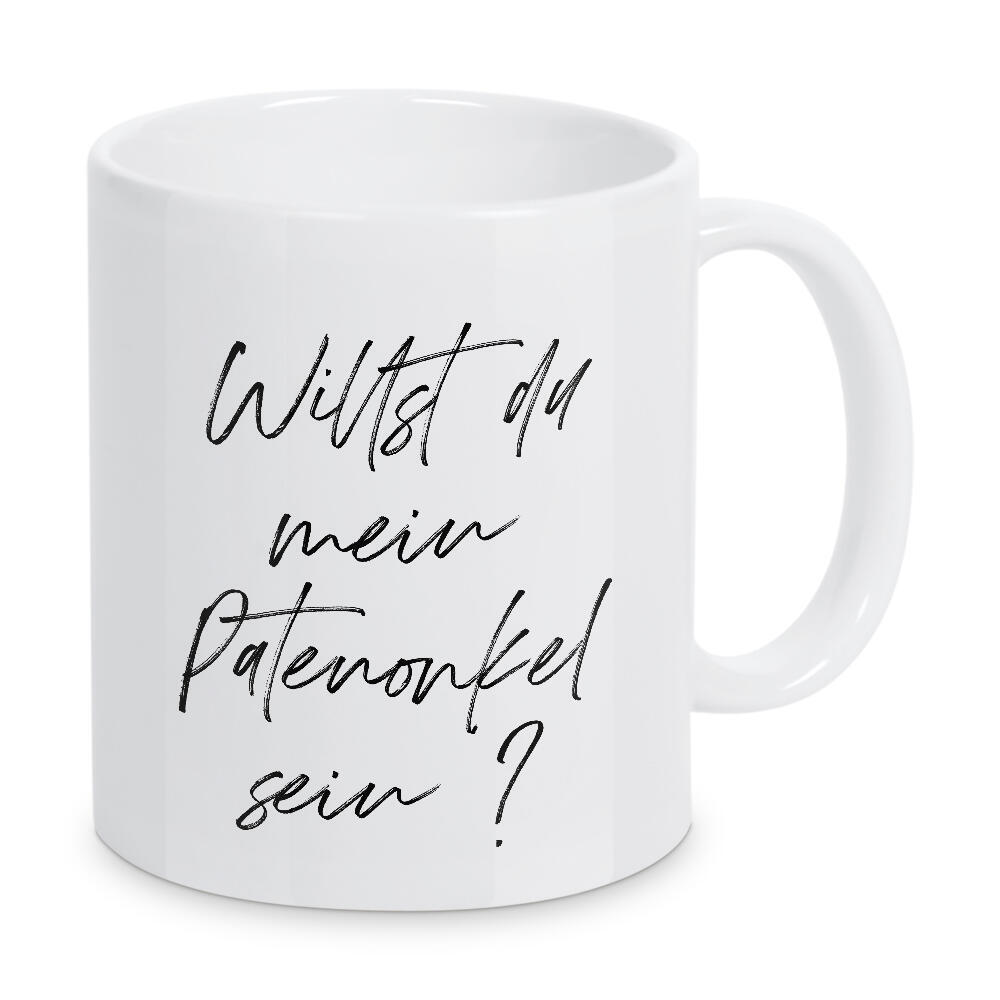 Tasse "Willst du mein Patenonkel sein" artboxONE - Typografie,Menschen - Patenonkel,Minimalismus,Typo,Typografie,Frage,Schwarzweiß,Taufe,Kinder