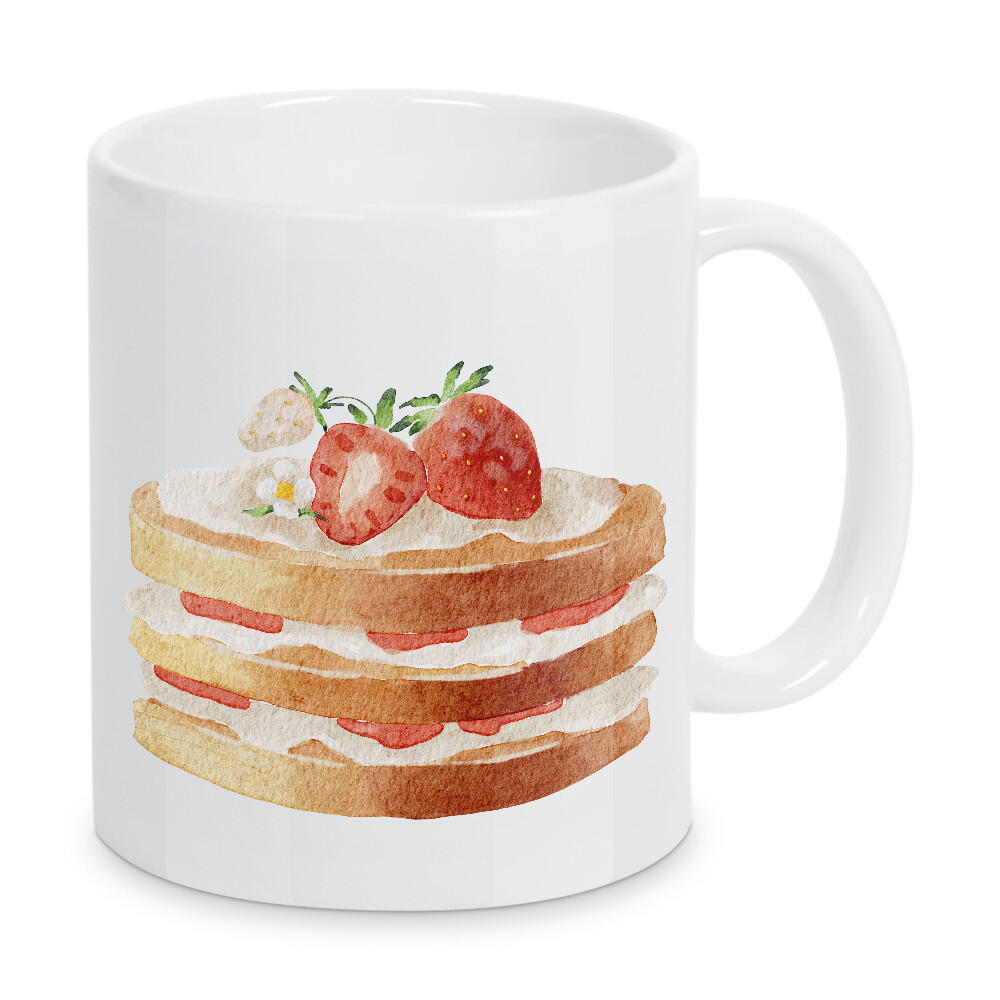 Tasse "Kuchen mit Erdbeeren" artboxONE - Essen & Trinken - Erdbeere,Kuchen,Essen,Dessert,Süß,Erdbeerkuchen,Kunst,Obst,Aquarell