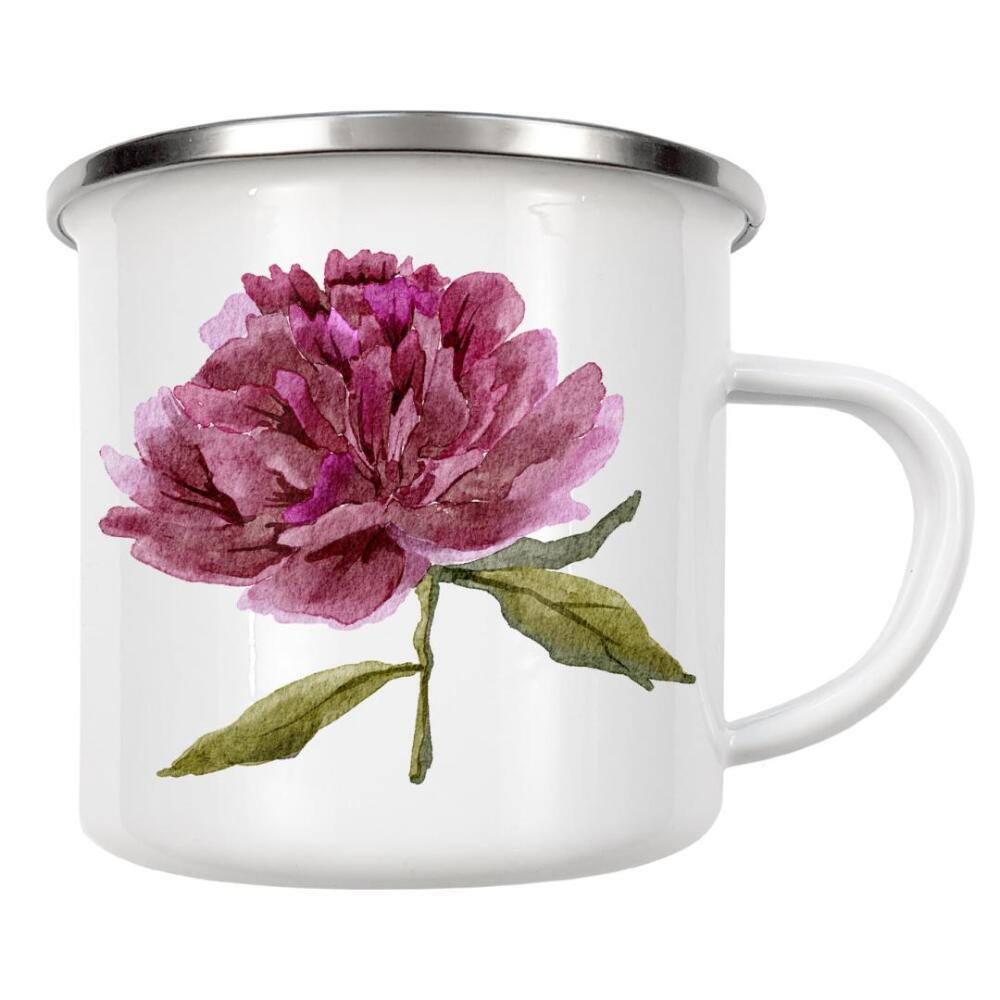 Emaille Tasse "Aquarell lila Pfingstrosenkunst" artboxONE - Floral - Aquarell,Pfingstrose,Blume,Blumen,Lila,Kunst,Boho,Blumenstrauß,Hochzeit