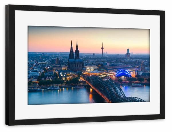 Poster mit Rahmen schwarz "Köln Sunset Panorama" artboxONE - Städte / Köln - Köln,Iloveköln,Kölle,Kölsch,Blaue stunde,Skyline,Städtepanorama