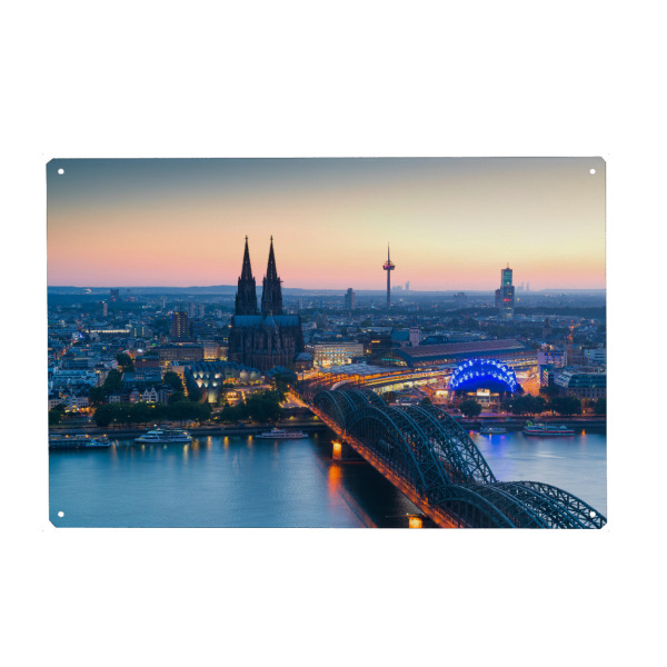 Holzbild "Köln Sunset Panorama" artboxONE - Städte / Köln - Köln,Iloveköln,Kölle,Kölsch,Blaue stunde,Skyline,Städtepanorama