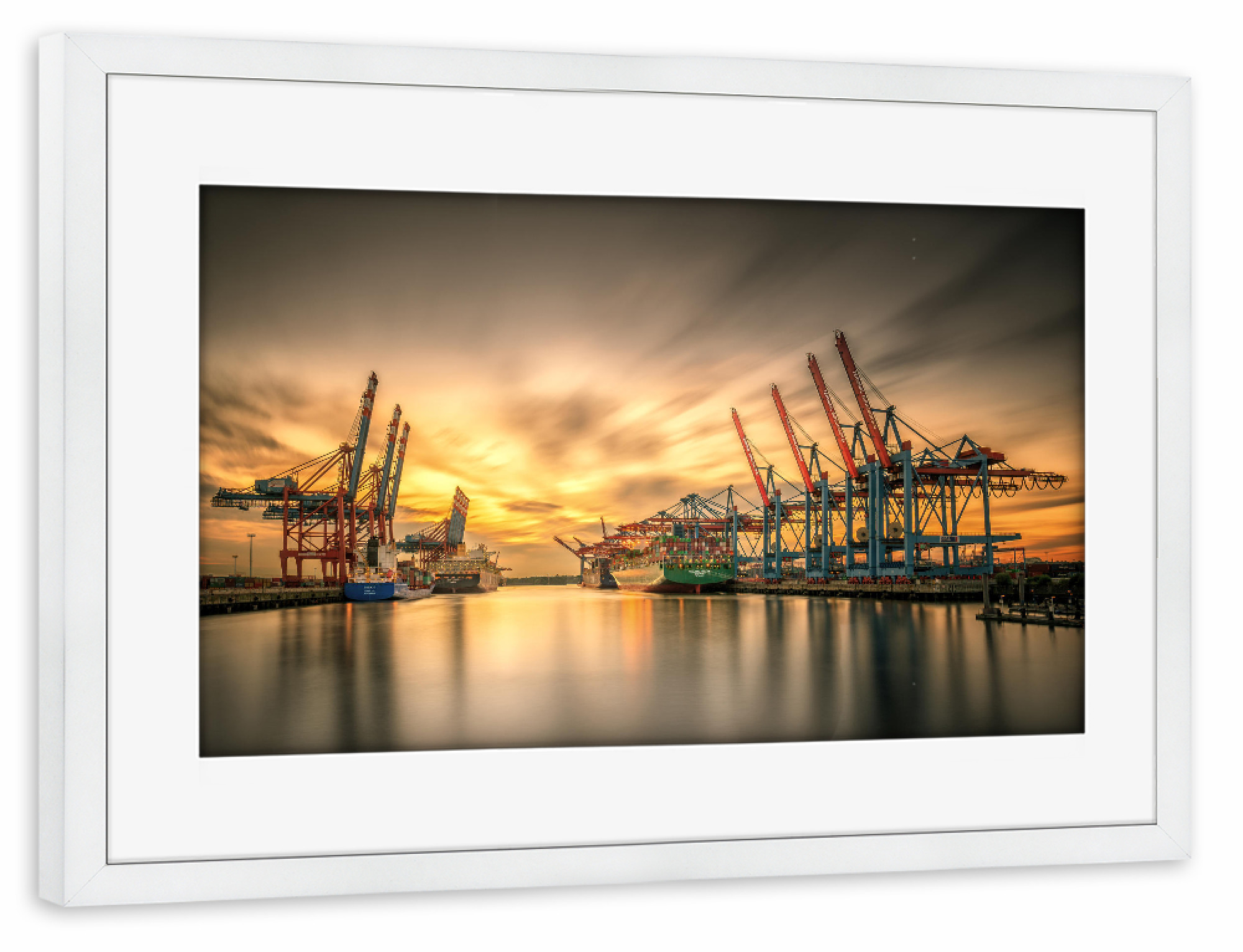 Poster mit Rahmen weiß "Waltershofer Hafen V" artboxONE - Städte / Hamburg