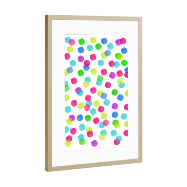 Poster mit Rahmen Gold "Colorful dots II" artboxONE - Abstrakt - Dots,Druck,Bunt,Colorful,Punkte,Glitzer,Konfetti