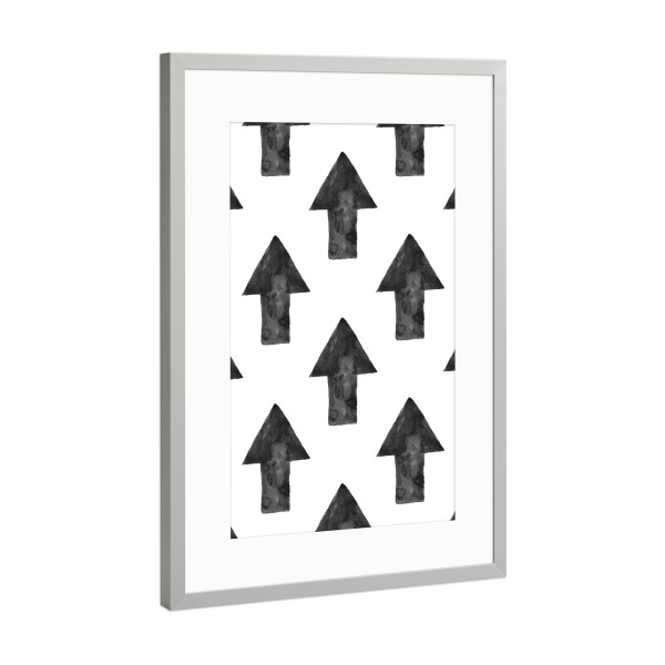 Poster mit Rahmen Silber "Arrows Pattern" artboxONE - Abstrakt,Schwarzweiß,Geometrie