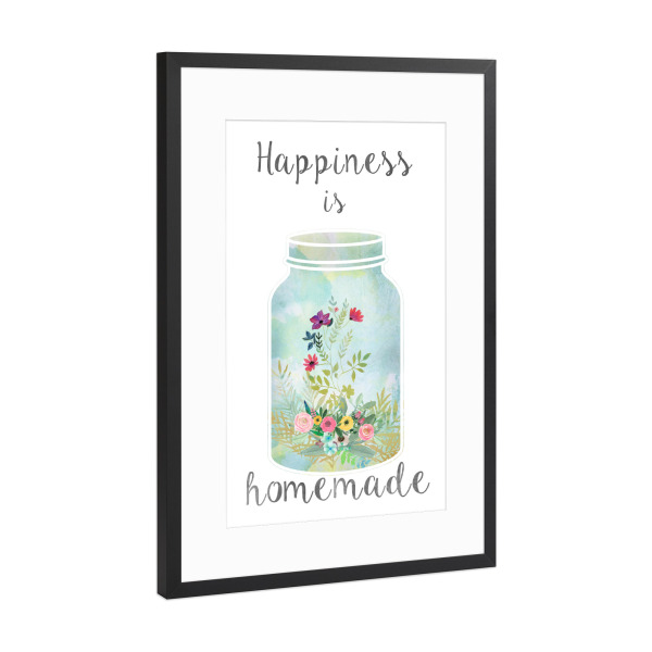 Poster mit Rahmen Schwarz (Metallic) "Happiness is homemade" artboxONE - Typografie,Natur,Essen & Trinken