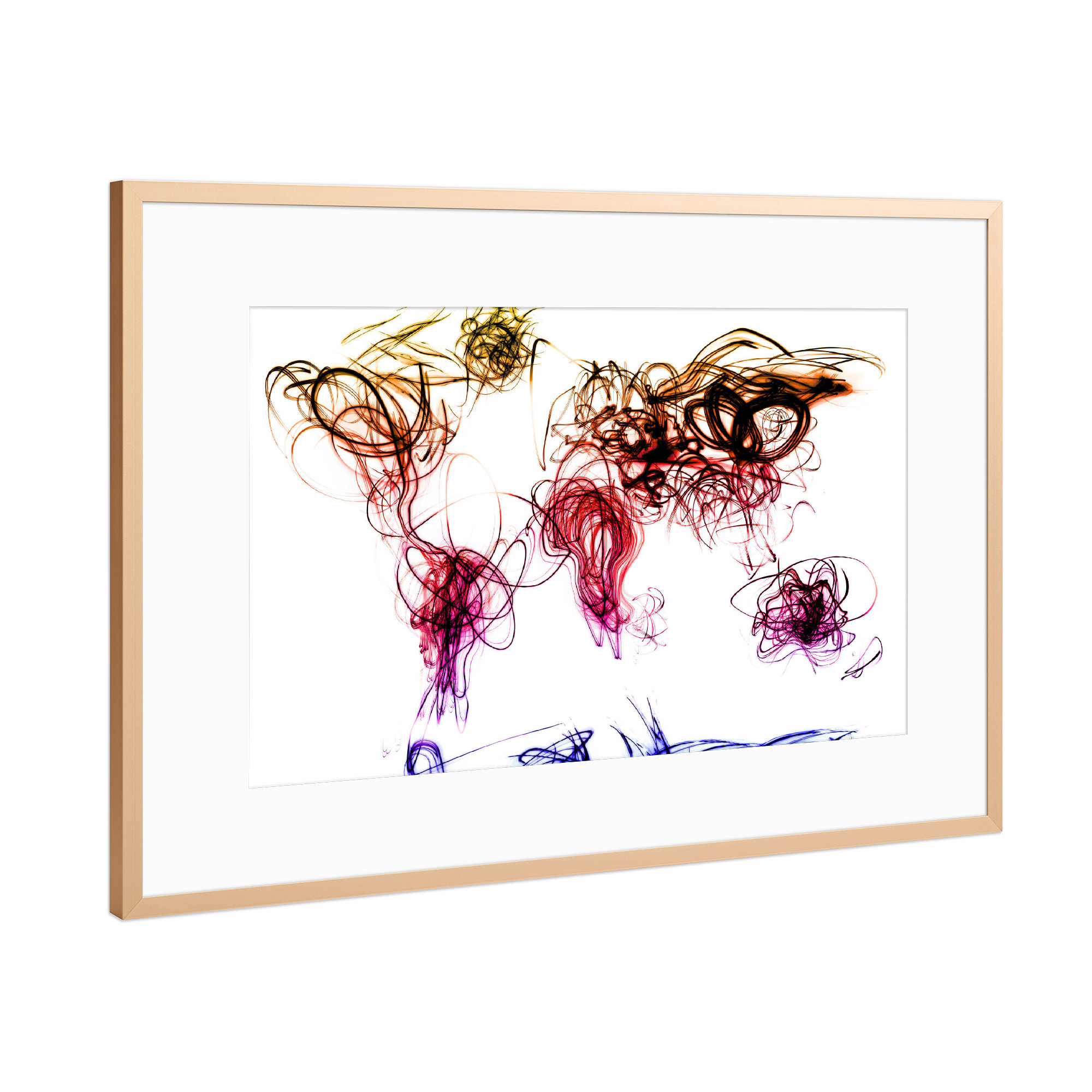 Poster mit Rahmen Kupfer "World Map Light Writing" artboxONE - Reise,Reise / Afrika,Reise / Asien,Reise / Länder,Kartografie