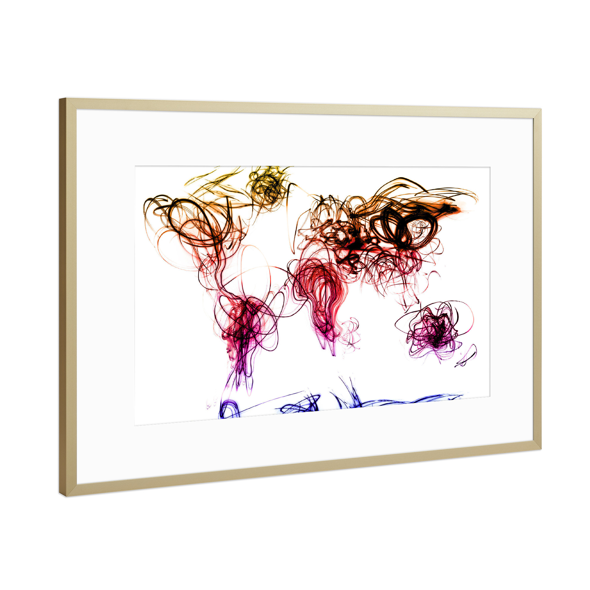 Poster mit Rahmen Gold "World Map Light Writing" artboxONE - Reise,Reise / Afrika,Reise / Asien,Reise / Länder,Kartografie