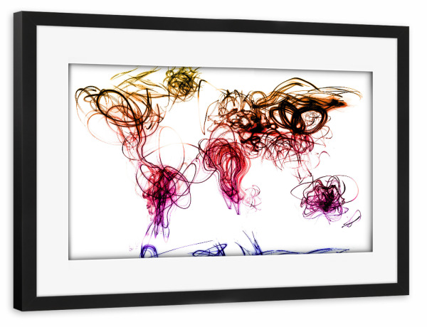 Poster mit Rahmen schwarz "World Map Light Writing" artboxONE - Reise,Reise / Afrika,Reise / Asien,Reise / Länder,Kartografie