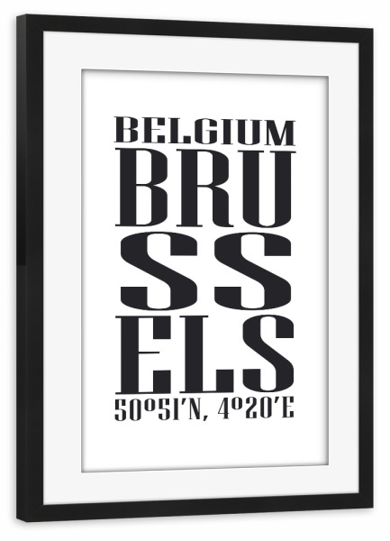 Poster mit Rahmen schwarz "Brussels" artboxONE - Städte,Typografie,Schwarzweiß