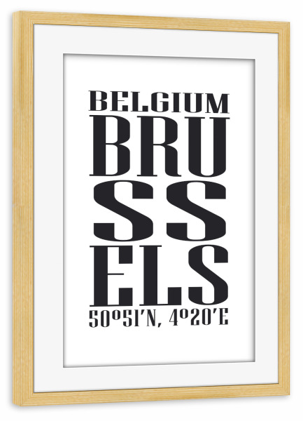 Poster mit Rahmen kiefer "Brussels" artboxONE - Städte,Typografie,Schwarzweiß