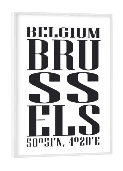 Poster mit weißem Rahmen "Brussels" artboxONE - Städte,Typografie,Schwarzweiß