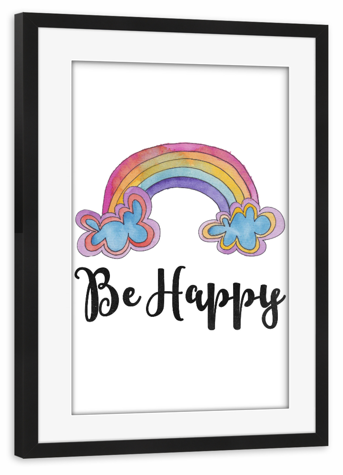 Poster mit Rahmen schwarz "Be Happy Quote" artboxONE - Für Kinder