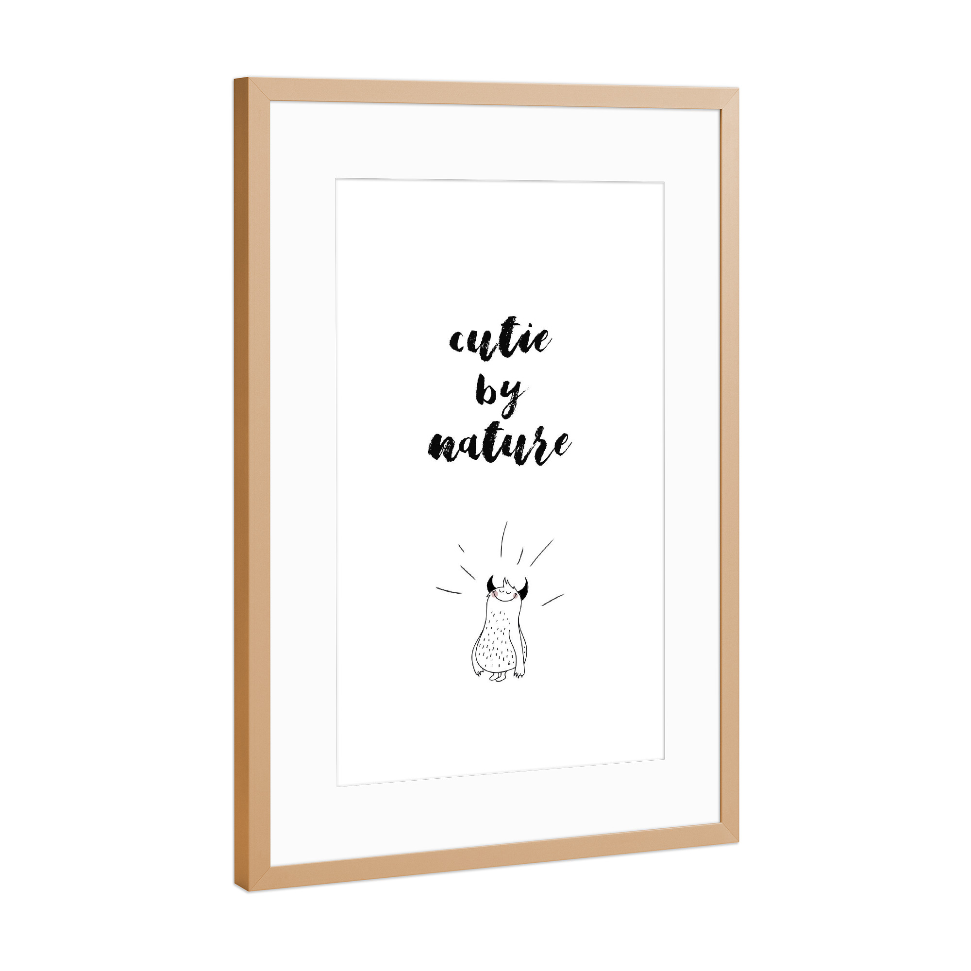 Poster mit Rahmen Kupfer "Cutie By Nature" artboxONE - Typografie,Für Kinder,Comic,Schwarzweiß,Streetart