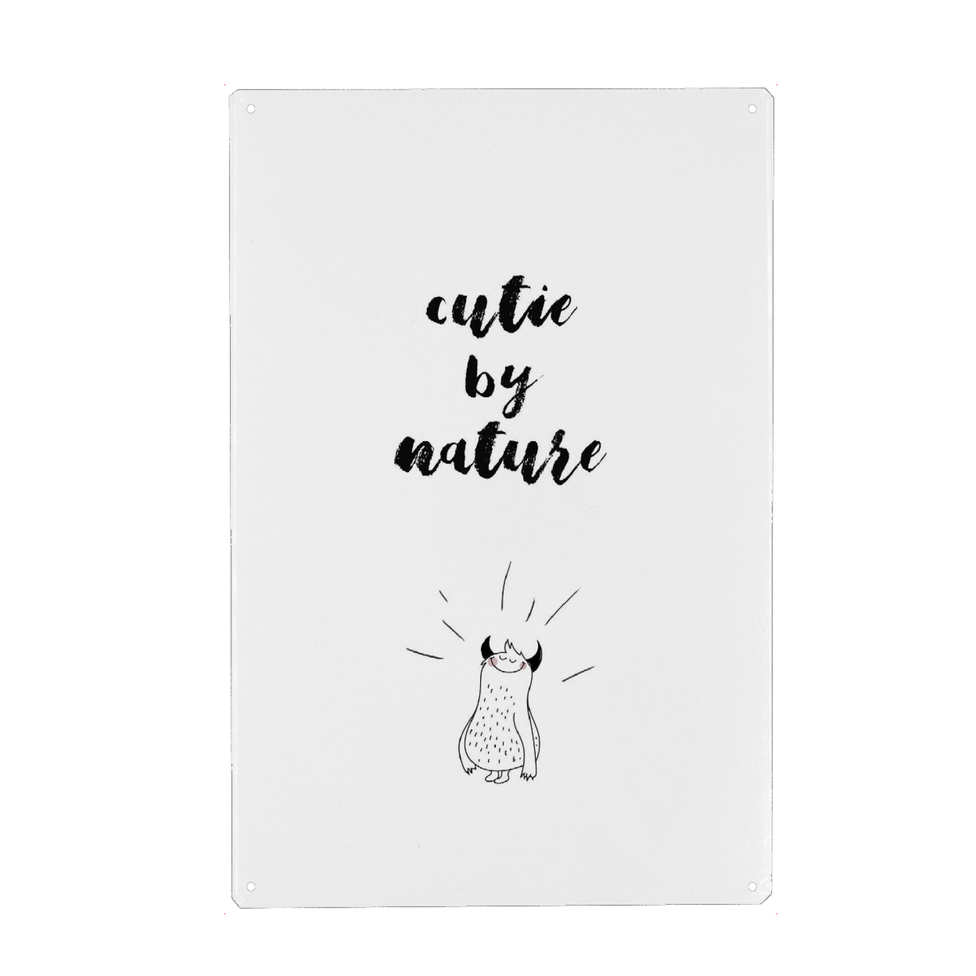 Holzbild "Cutie By Nature" artboxONE - Typografie,Für Kinder,Comic,Schwarzweiß,Streetart - Niedlich,Monster,Süß,Typografie,Spruch,Tinte