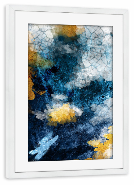 Poster mit Rahmen weiß "Navy and Gold Abstract" artboxONE - Abstrakt