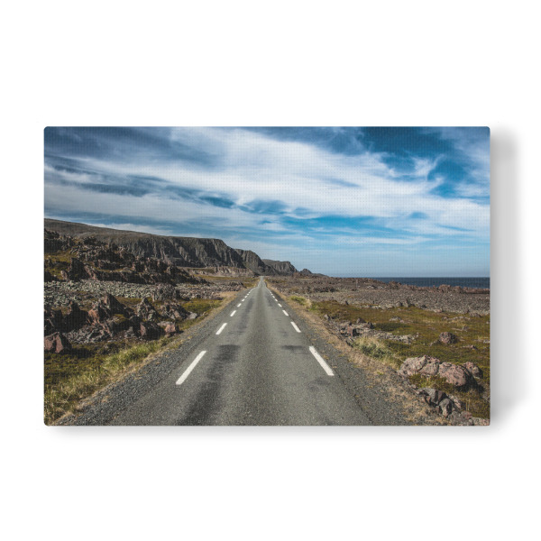 Leinwandbild "Road Trip" artboxONE - Natur,Reise,Reise / Länder - Straße,Reise,Landschaft,Wolken,Himmel,Meer,Felsküste,Küste,Norwegen