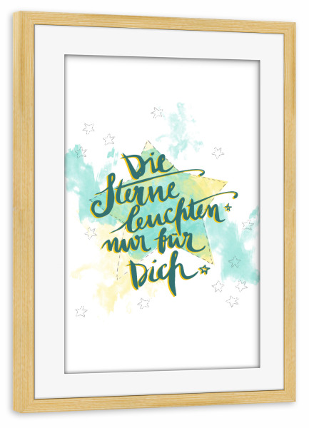 Poster mit Rahmen kiefer "Die Sterne leuchten nur für Dich" artboxONE - Typografie,Für Kinder,Weihnachten