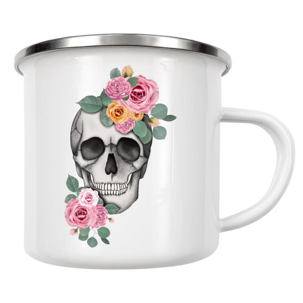 Emaille Tasse "Schädel rosa Blumen" artboxONE - Floral,Abstrakt,Festivals,Halloween