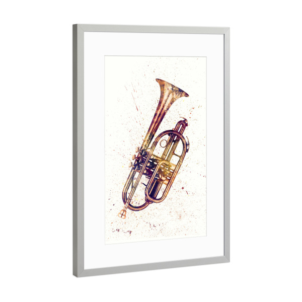 Poster mit Rahmen Silber "Cornet Abstract Watercolor" artboxONE - Musik,Festivals