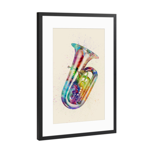 Poster mit Rahmen Schwarz (Metallic) "Tuba Abstract Watercolor bunt" artboxONE - Musik,Festivals