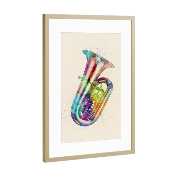 Poster mit Rahmen Gold "Tuba Abstract Watercolor bunt" artboxONE - Musik,Festivals